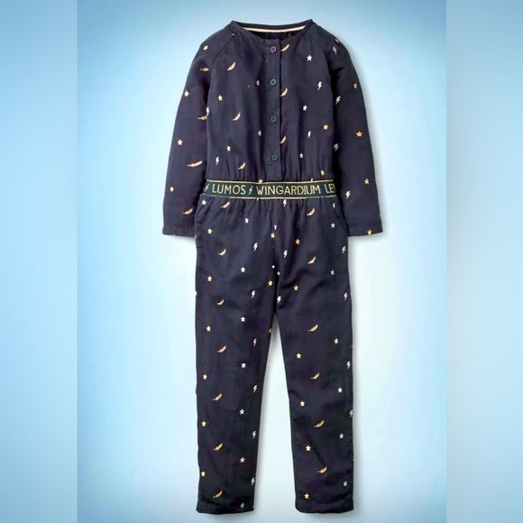 Mini Boden Harry Potter Jumpsuit Size 3-4Y Blue Gold Star Wingardium Leviosa - Picture 1 of 6